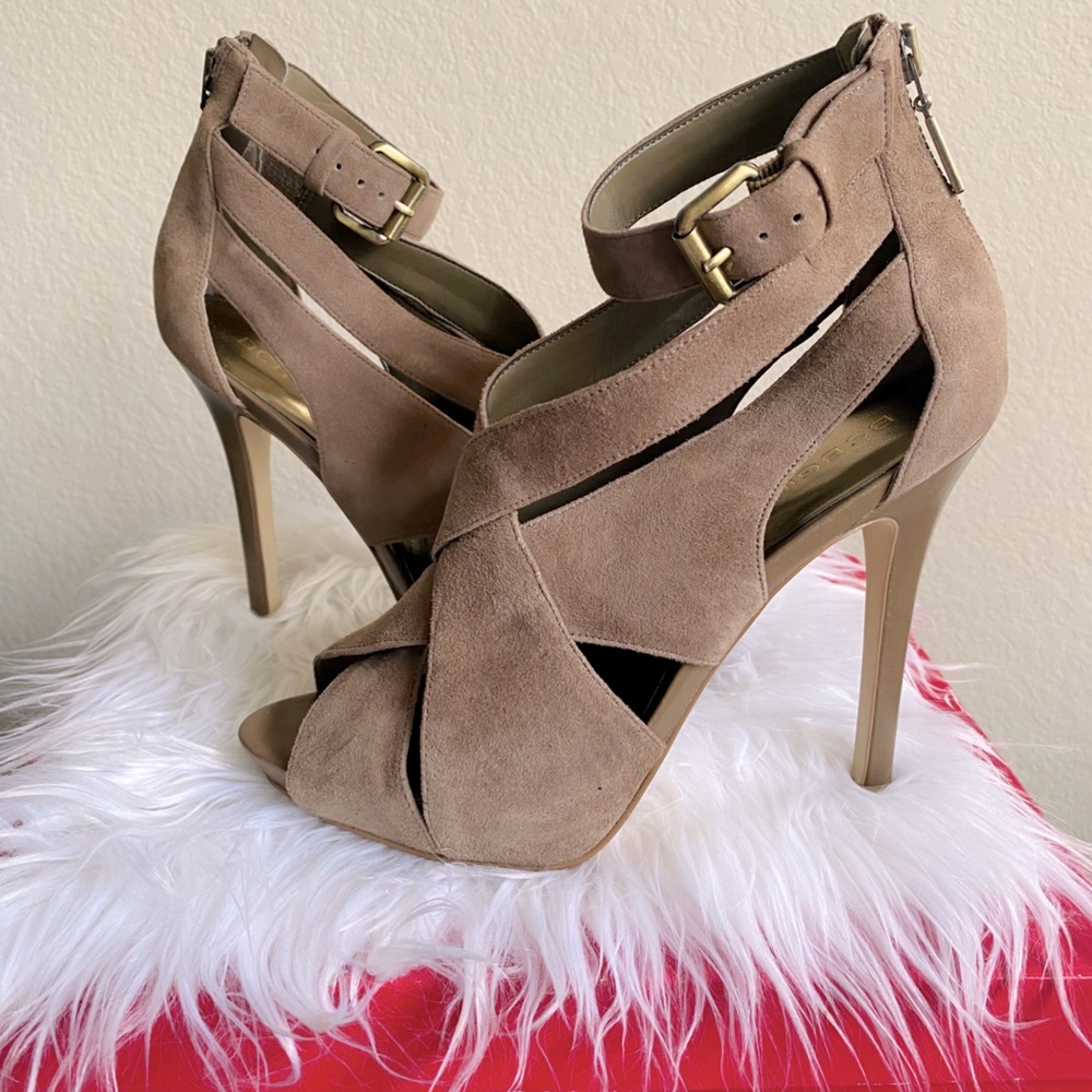 BCBG Taupe Suede Heels